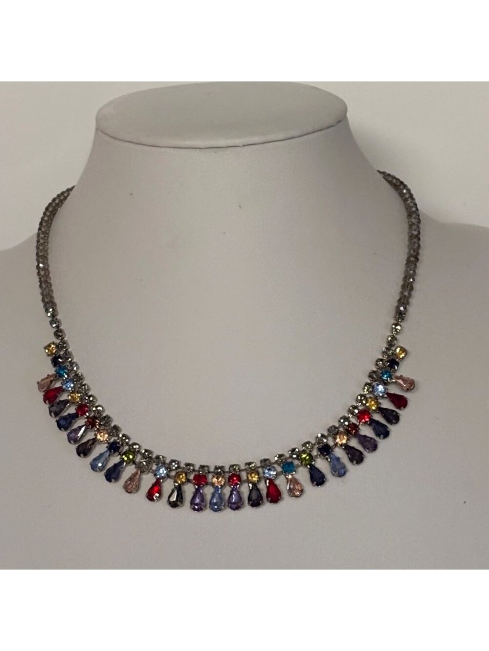 Ann Taylor Loft Multicolor Rhinestone Teardrop Necklace Beaded Chain Vintage